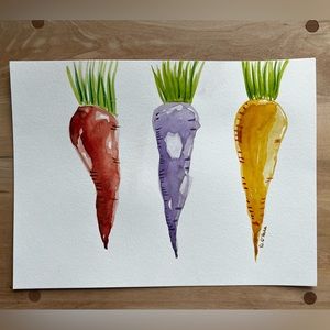 Beautiful Handpainted abstract watercolour carrots